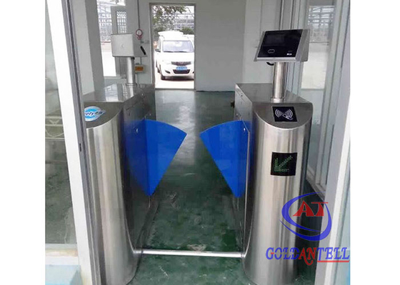 Stainless Steel Automatic Flap Barrier Turnstile Rfid Kecepatan Tinggi Dengan Pembaca Sidik Jari